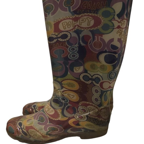 Coach Poppy Graphic Colorful Rain Boots Size 6 - Waterproof Multicolor - Picture 2 of 4